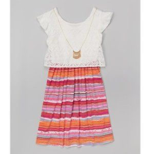 Girls Speechless Stripe Lace Popover Dress